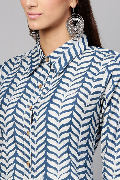 Women's Indigo Leaf Printed High Low Dress