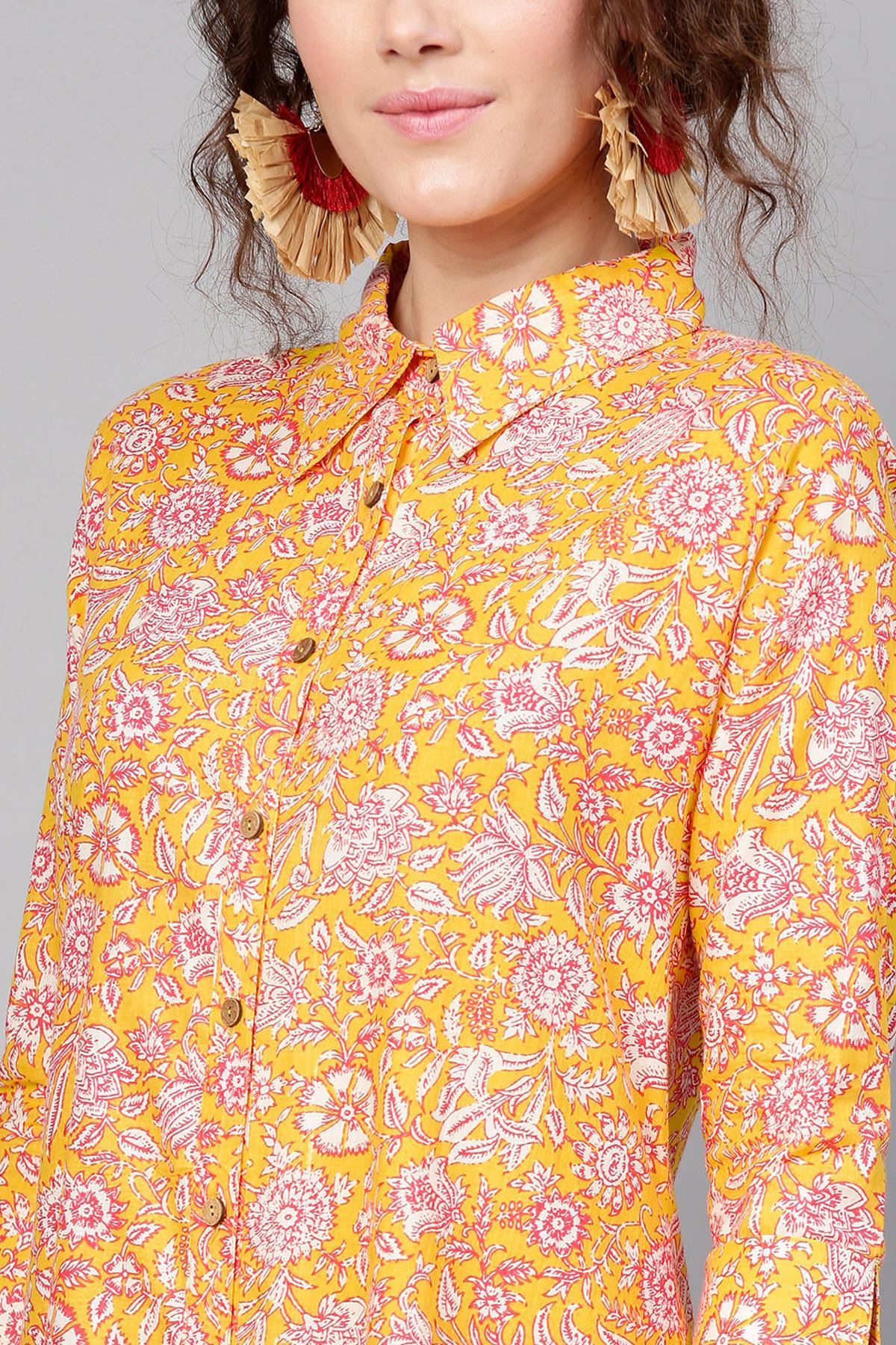Women's Yellow Pink Floral High Low Dress