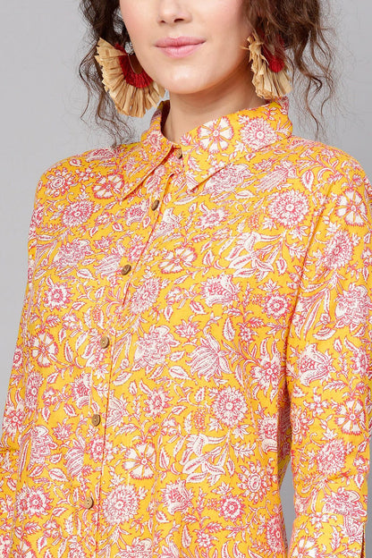 Women's Yellow Pink Floral High Low Dress