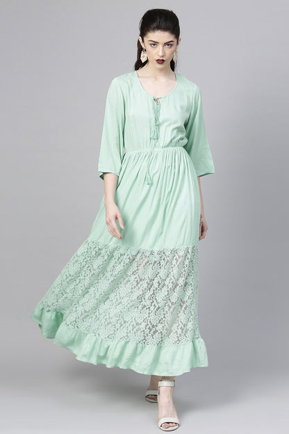 Women's Mint Blue Lace Insert Tiered Maxi