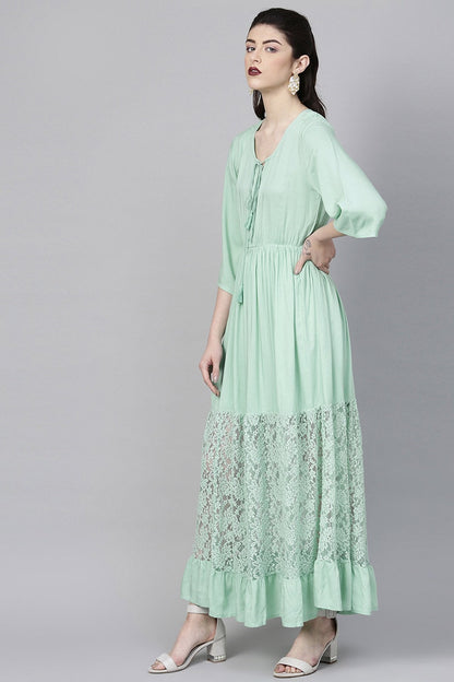 Women's Mint Blue Lace Insert Tiered Maxi
