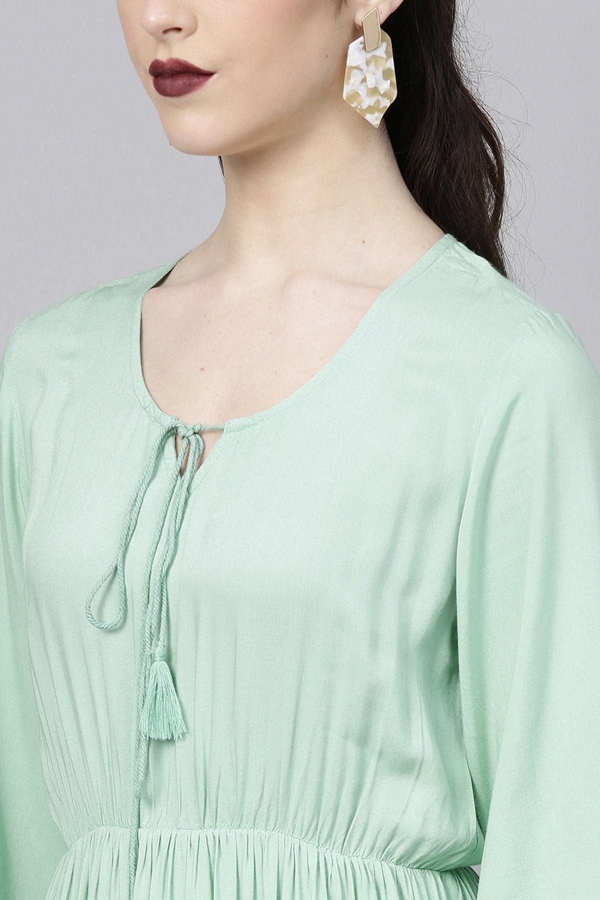Women's Mint Blue Lace Insert Tiered Maxi