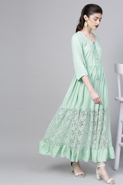 Women's Mint Blue Lace Insert Tiered Maxi
