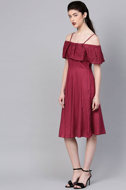 Women's Wine Lace Frill Strappy Layered Midi