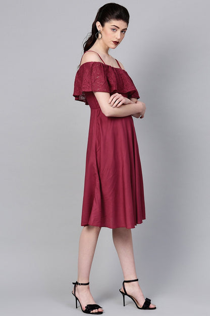 Women's Wine Lace Frill Strappy Layered Midi