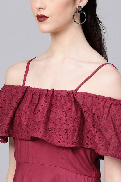 Women's Wine Lace Frill Strappy Layered Midi