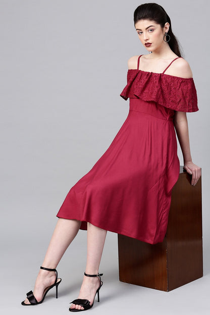 Women's Wine Lace Frill Strappy Layered Midi