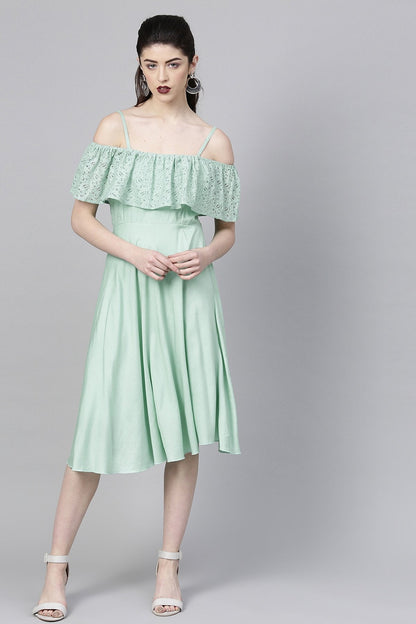 Women's Mint Blue Lace Frill Strappy Layered Midi