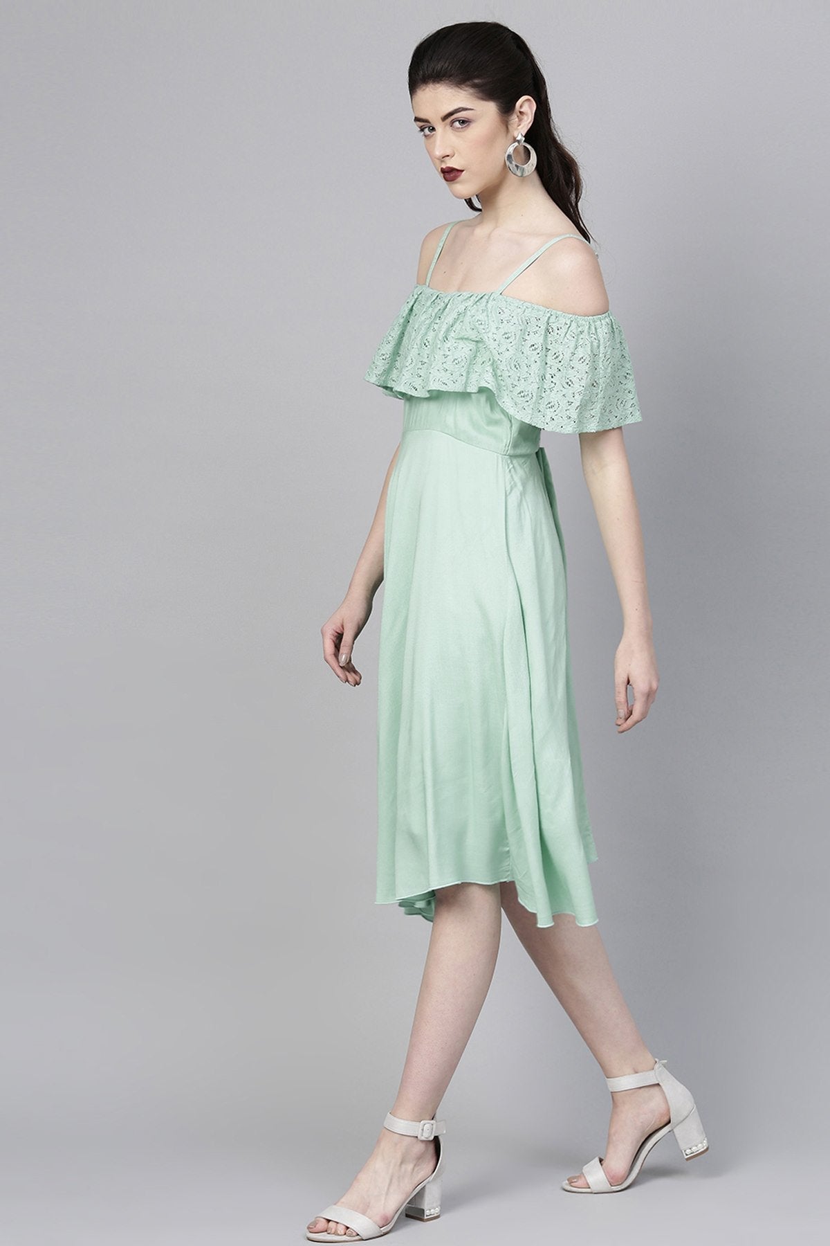 Women's Mint Blue Lace Frill Strappy Layered Midi