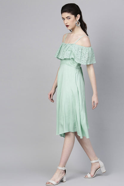 Women's Mint Blue Lace Frill Strappy Layered Midi