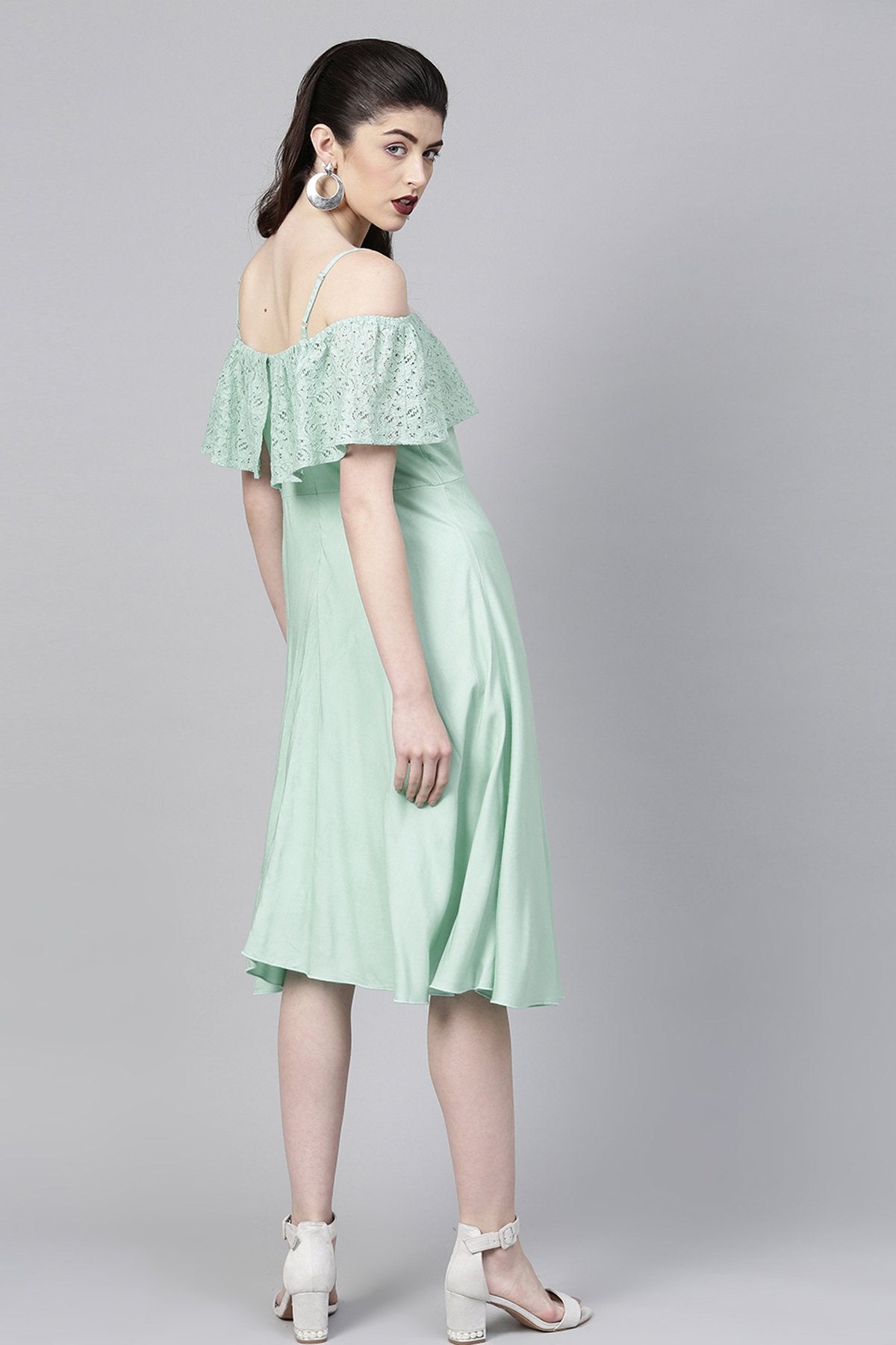 Women's Mint Blue Lace Frill Strappy Layered Midi