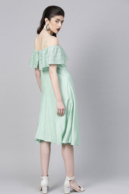 Women's Mint Blue Lace Frill Strappy Layered Midi