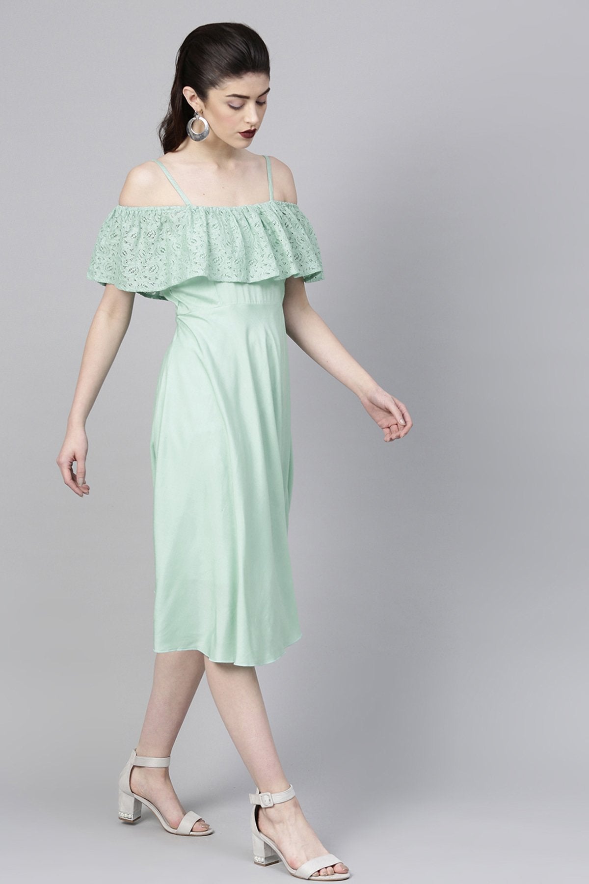 Women's Mint Blue Lace Frill Strappy Layered Midi
