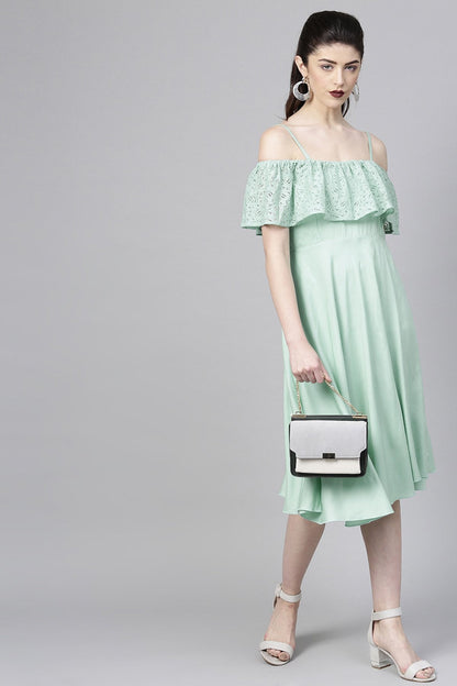 Women's Mint Blue Lace Frill Strappy Layered Midi
