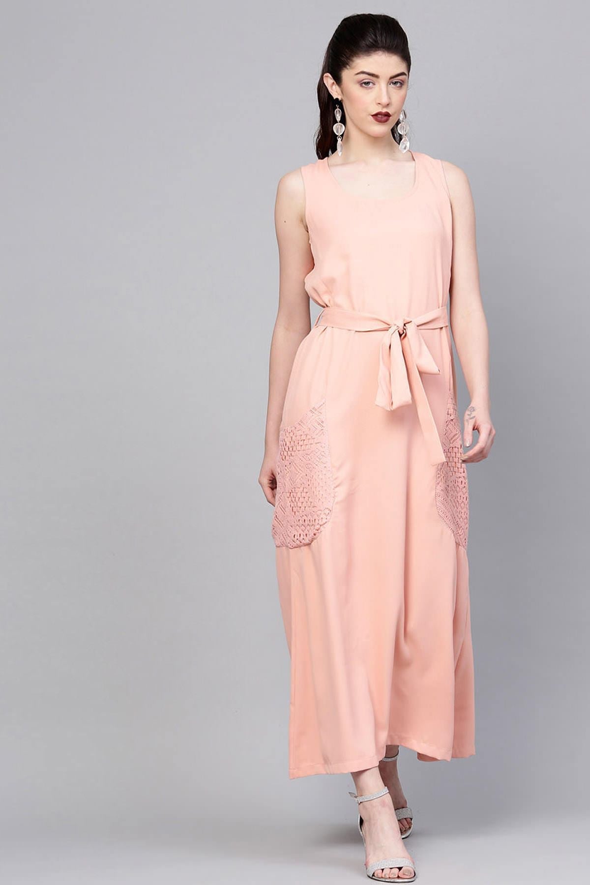 Women's Onion Pink Lace Pocket Maxi