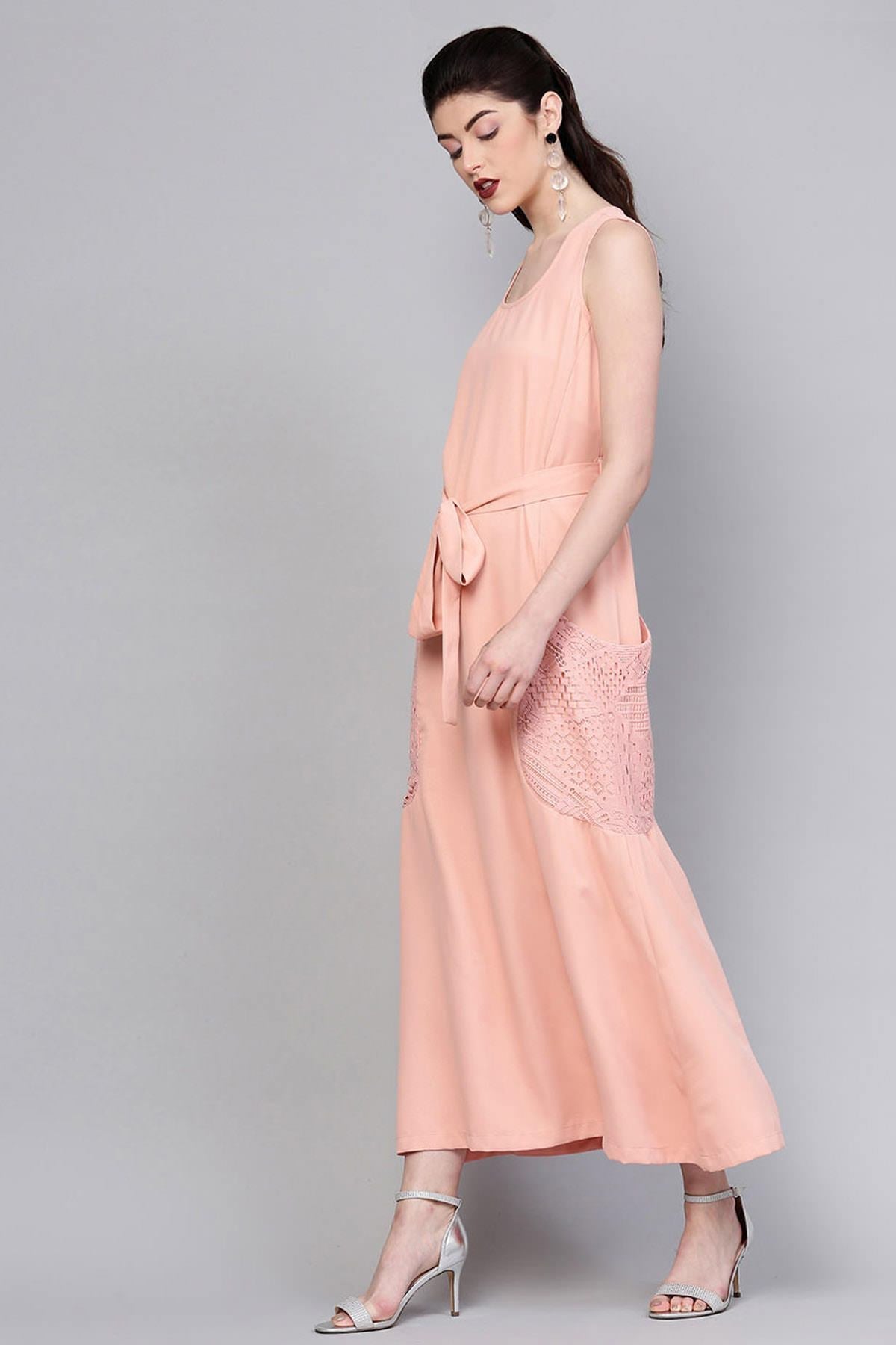 Women's Onion Pink Lace Pocket Maxi