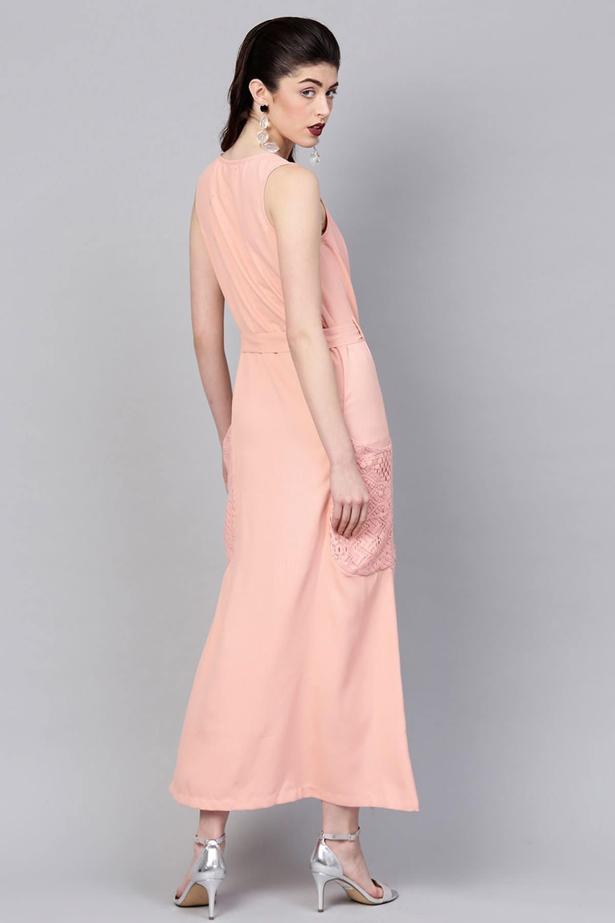 Women's Onion Pink Lace Pocket Maxi