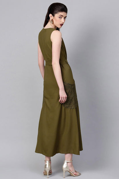 Women's Olive Lace Pocket Maxi