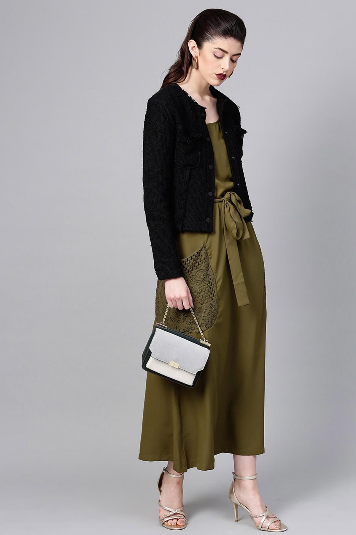 Women's Olive Lace Pocket Maxi