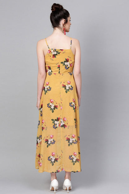 Women's Mustard Floral Strappy Flared Maxi