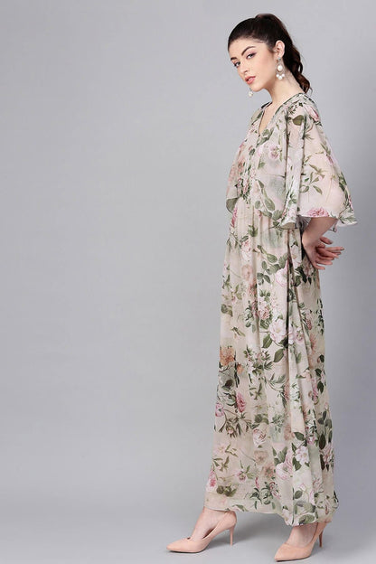 Women's Pista Green Floral Cape Maxi