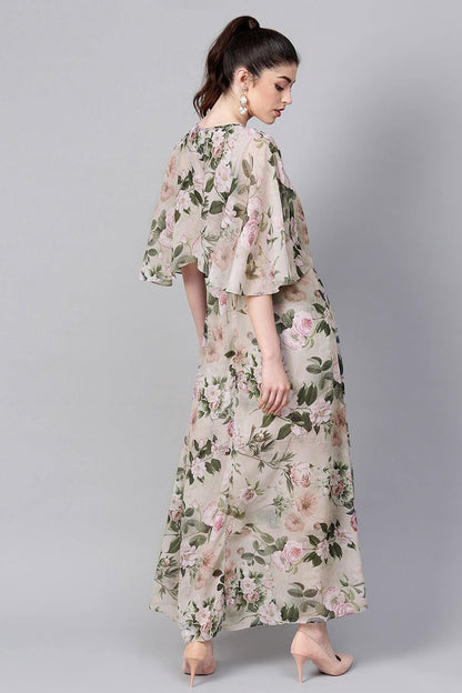 Women's Pista Green Floral Cape Maxi