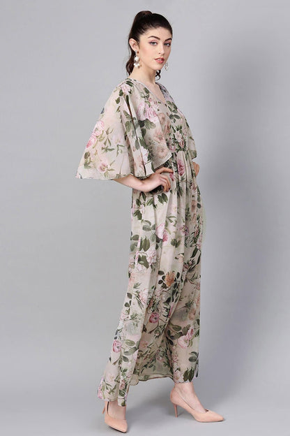 Women's Pista Green Floral Cape Maxi