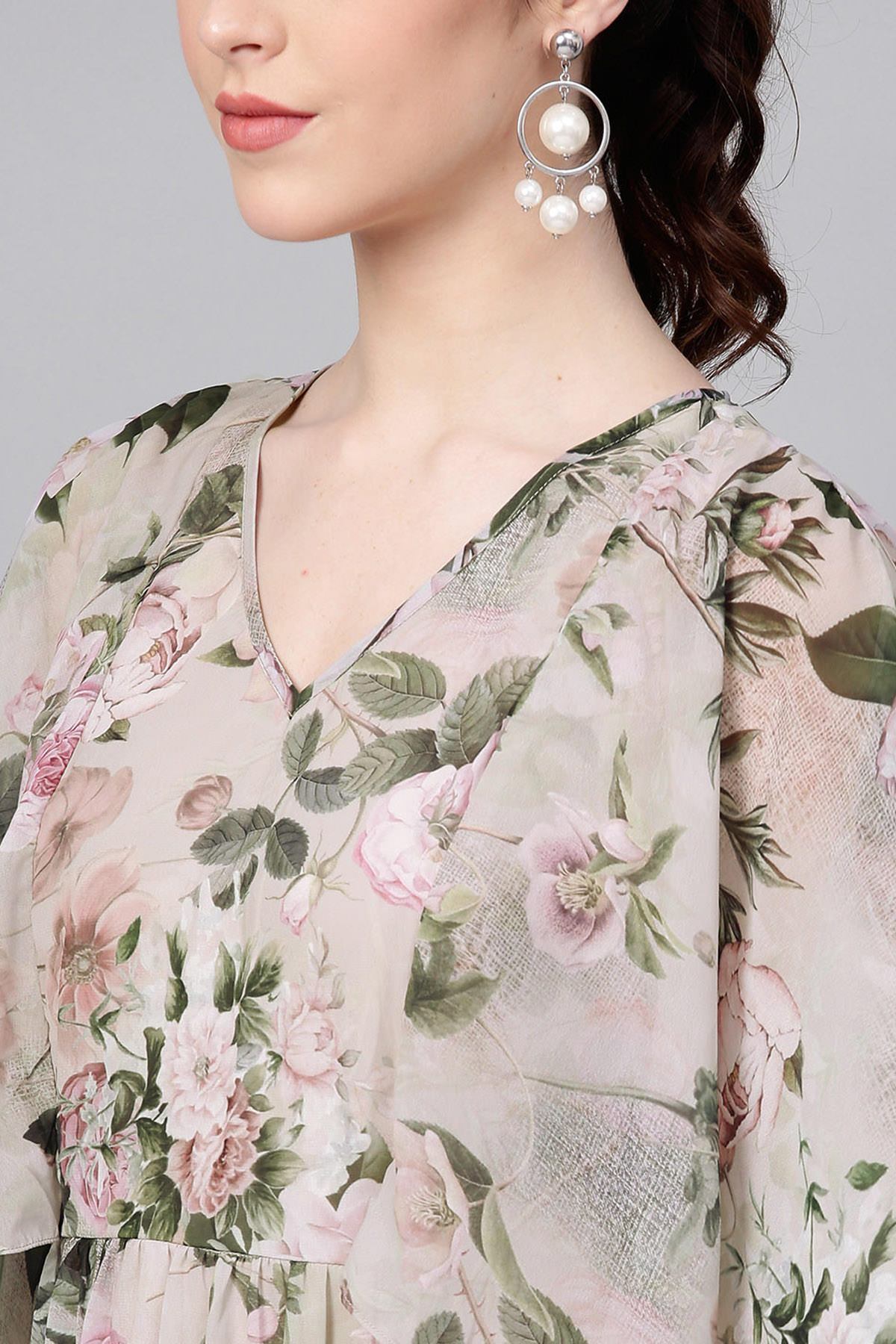 Women's Pista Green Floral Cape Maxi