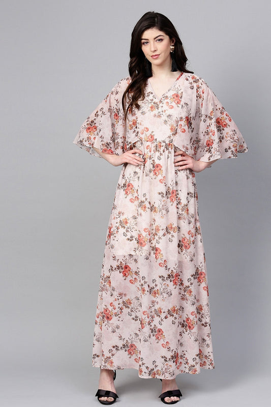 Women's Taupe Floral Cape Maxi