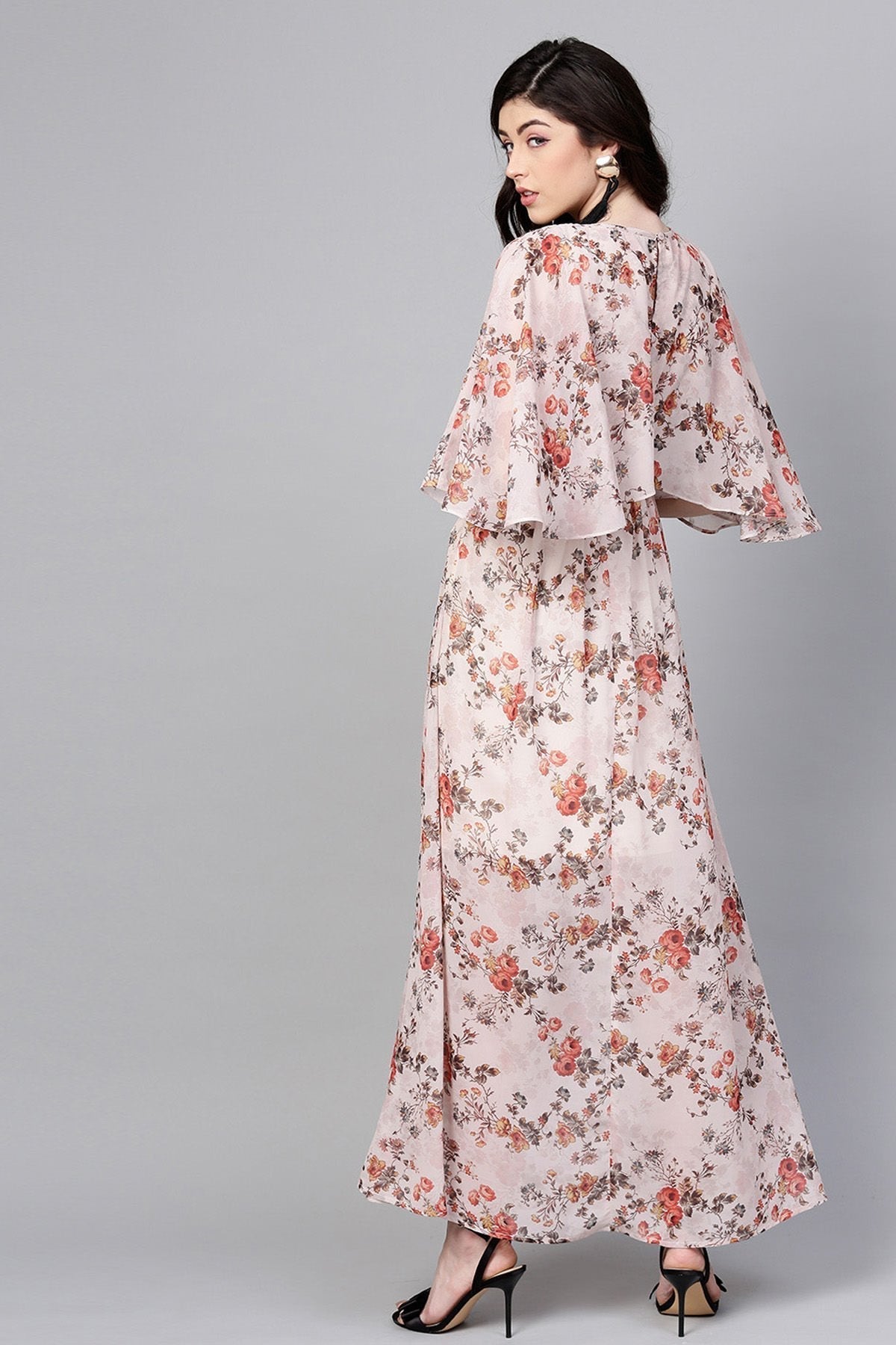 Women's Taupe Floral Cape Maxi
