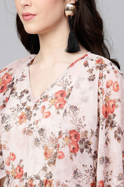 Women's Taupe Floral Cape Maxi
