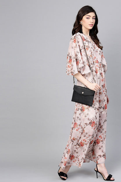 Women's Taupe Floral Cape Maxi