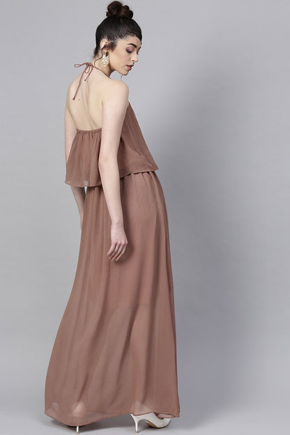 Women's Rosewood Halter Neck Layered Maxi