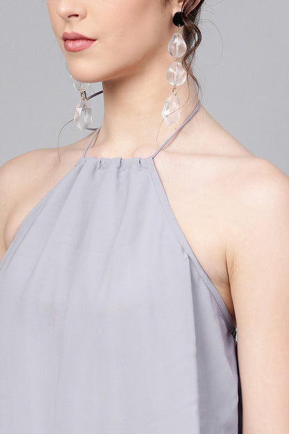 Women's Grey Halter Neck Layered Maxi