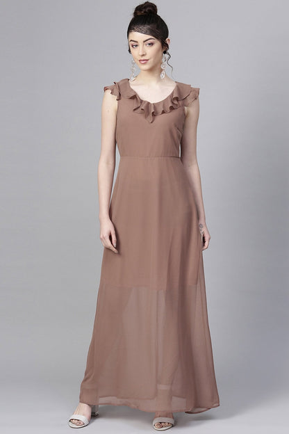 Women's Rosewood Frill Scoop Neck Maxi