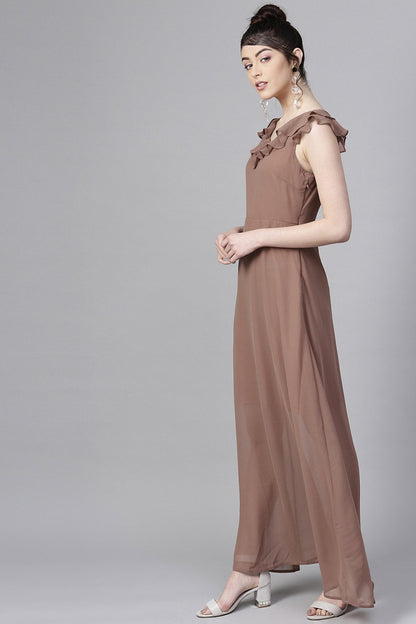 Women's Rosewood Frill Scoop Neck Maxi