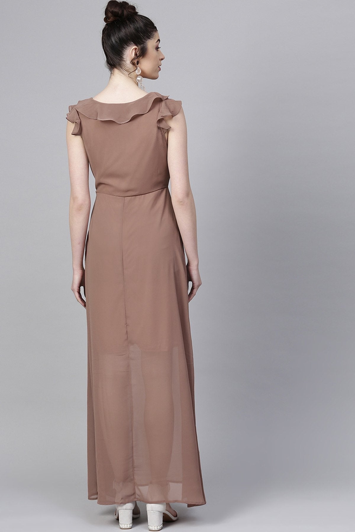 Women's Rosewood Frill Scoop Neck Maxi