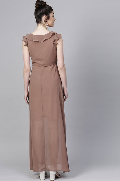 Women's Rosewood Frill Scoop Neck Maxi