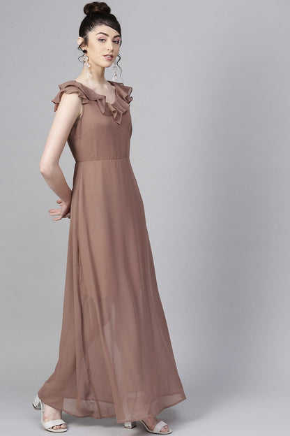 Women's Rosewood Frill Scoop Neck Maxi