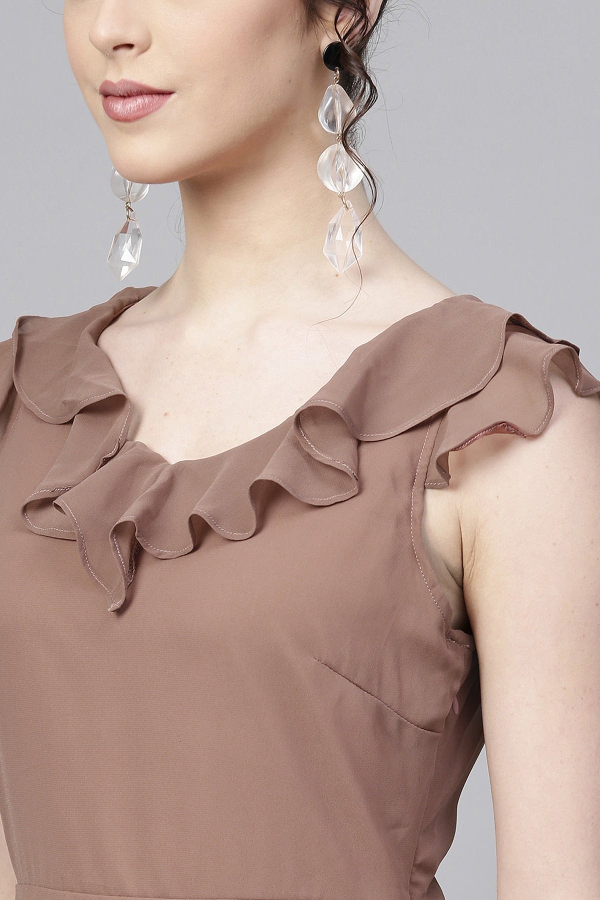 Women's Rosewood Frill Scoop Neck Maxi