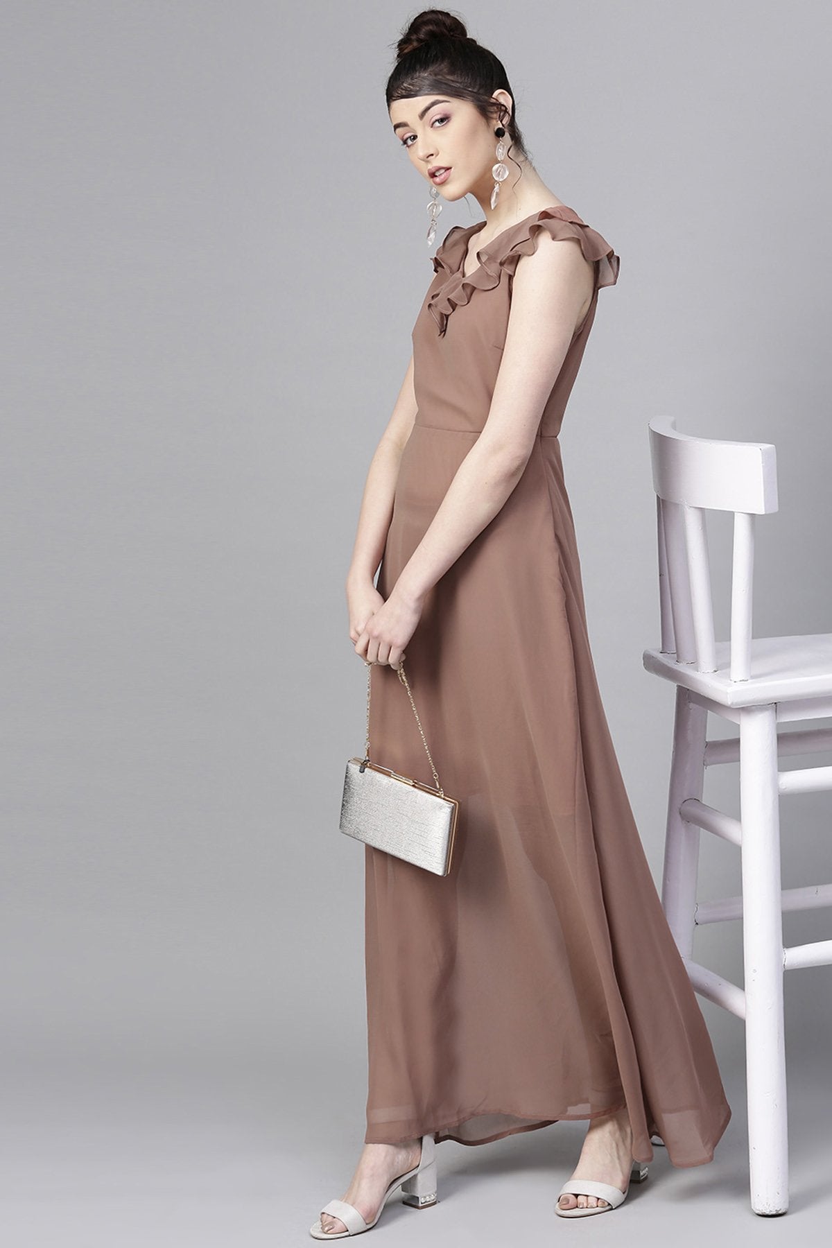 Women's Rosewood Frill Scoop Neck Maxi