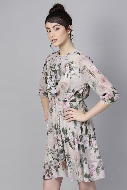 Women's Pista Green Floral Skater Dress