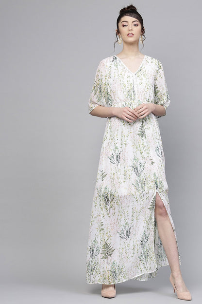 Women's Off-White Floral V-Neck Maxi
