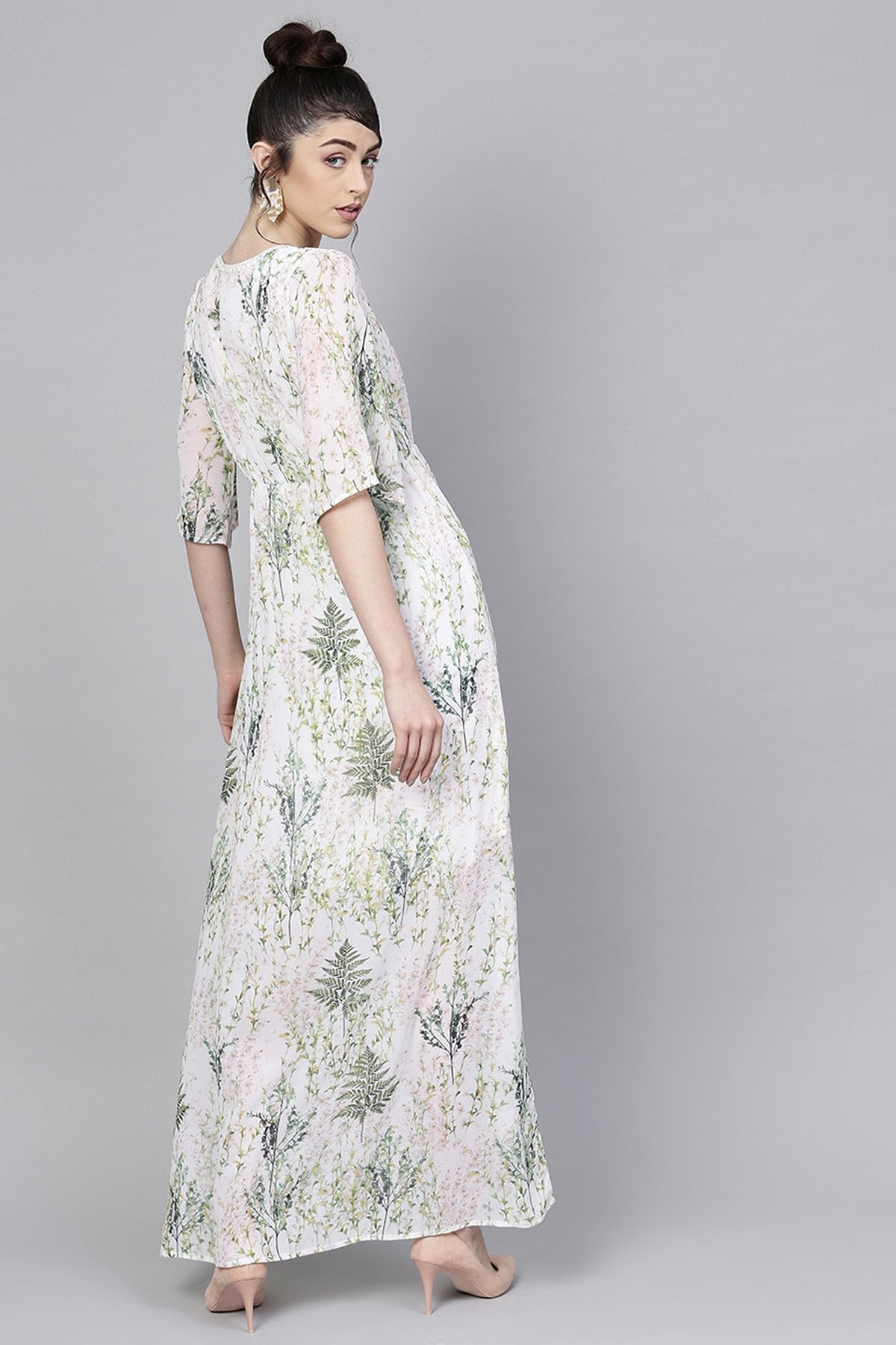 Women's Off-White Floral V-Neck Maxi