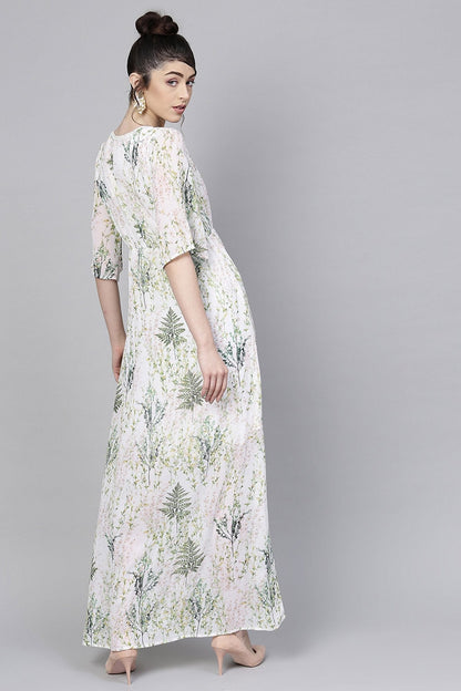 Women's Off-White Floral V-Neck Maxi