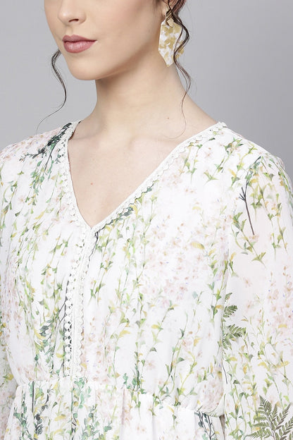Women's Off-White Floral V-Neck Maxi