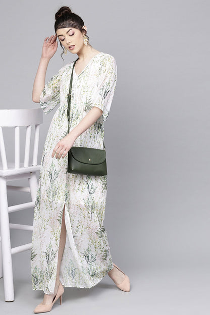 Women's Off-White Floral V-Neck Maxi