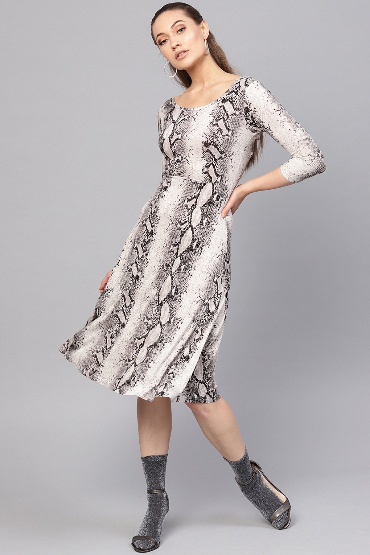 Women's Off White Python Flared Midi