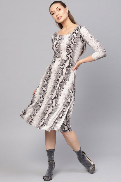 Women's Off White Python Flared Midi