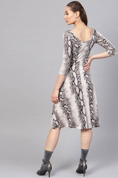 Women's Off White Python Flared Midi